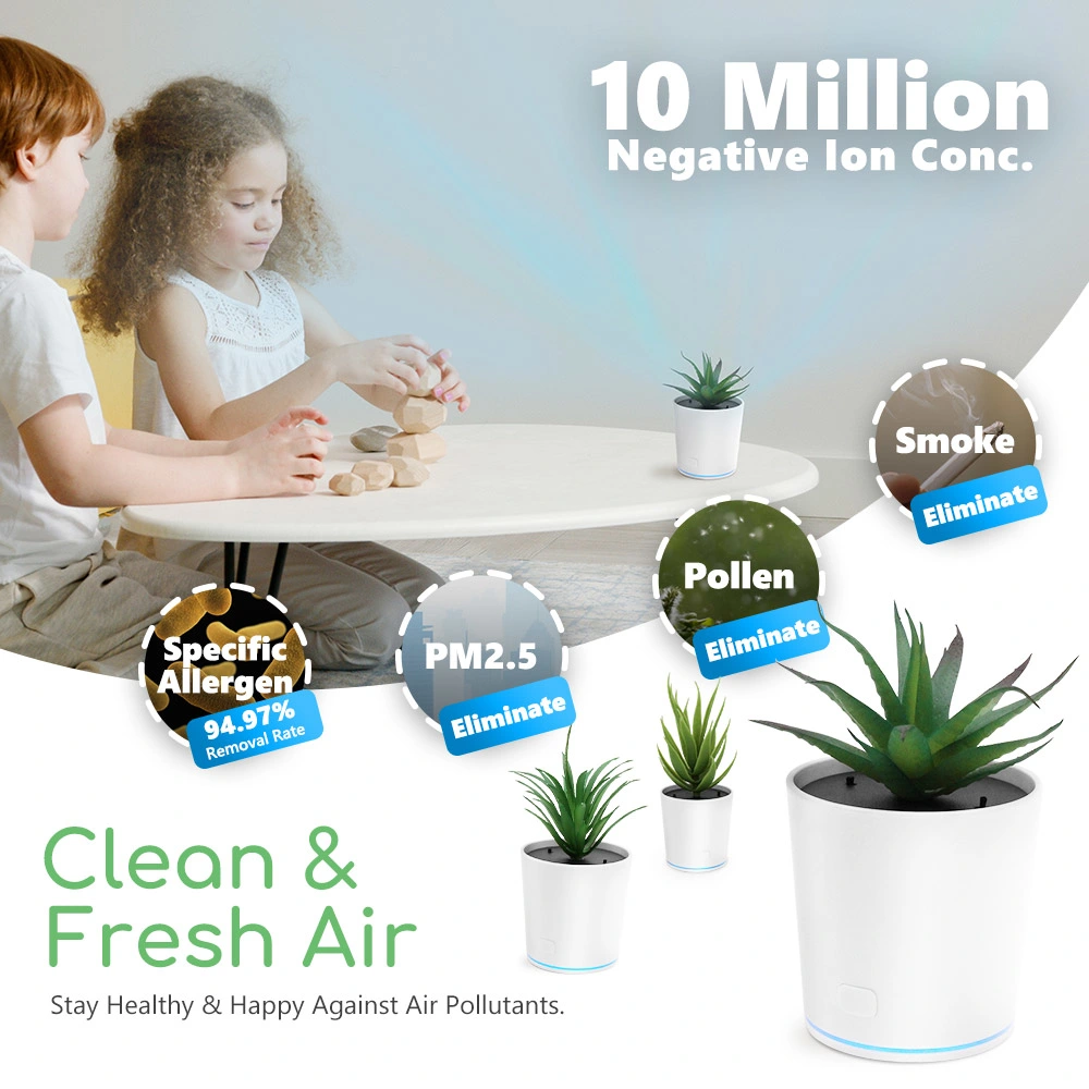 Ionkini New Product Jo-733 Intelligent Smart Sensor Pot Plant Air Cleaner Car Home Office Desktop Negative Ion USB Ionizer Interchangeable Plant Air Purifier